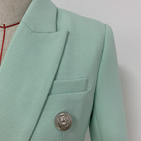 Główna ulica 2022 klasyczny barokowy projektant żakiet z dzianiny dresowej damskie metalowe guziki z lwem podwójne piersi teksturowane Blazer Mint Green 4